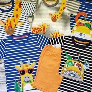 Boys Jungle Safari Summer Bundle Embroidered T-Shirts and Organic Cotton Shorts